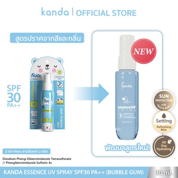 [ใหม่!🩵] KANDA Essence Uv Spray SPF30 PA++ (Bubble Gum) 30ml.